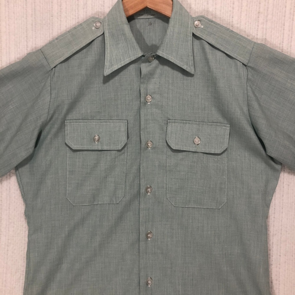 Vintage US Army Green 415 Short Sleeve Button Up Utility Shirt Size 14.5 x 31
